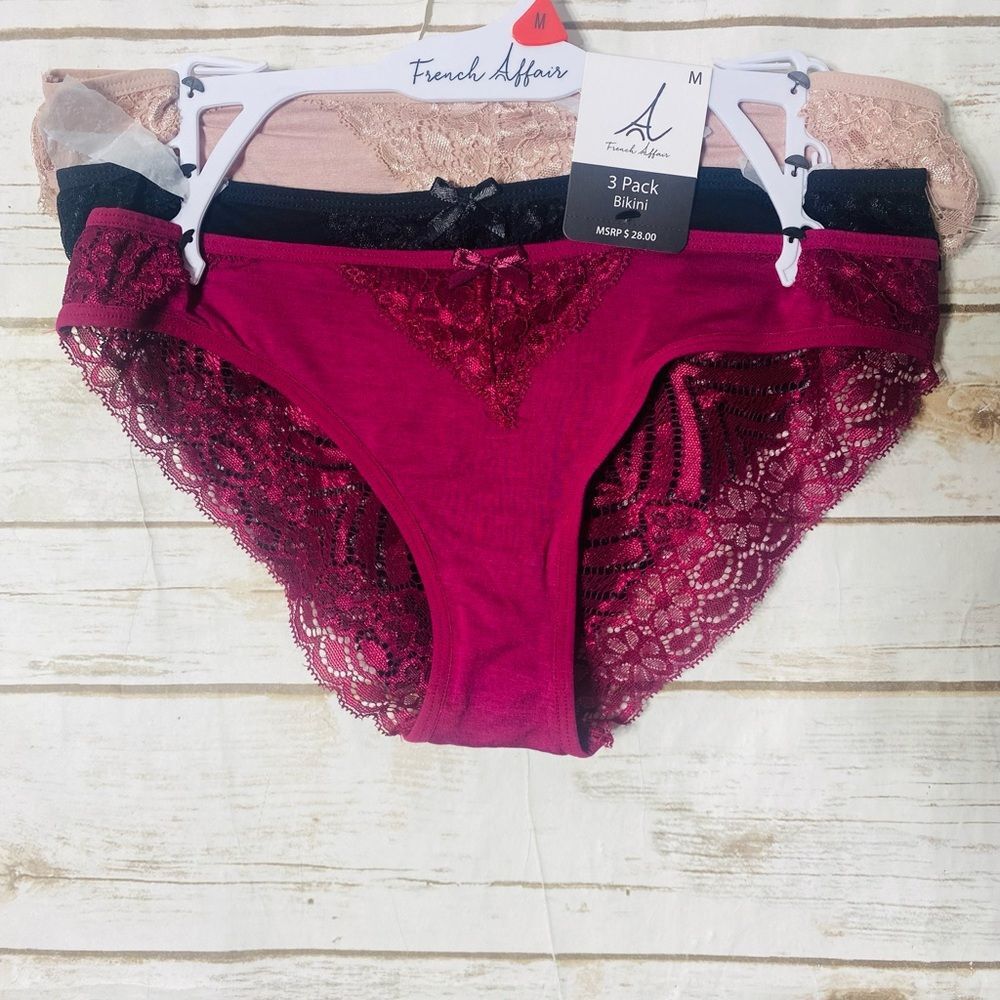 French Affair 3 pack‎  Women's Lace Bikini Panties Size M